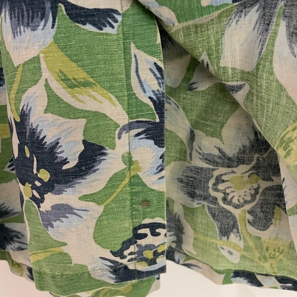Vintage Nautica Shirt Mens Medium Green Blue Hawaiian Floral Aloha Linen Blend - Picture 7 of 9